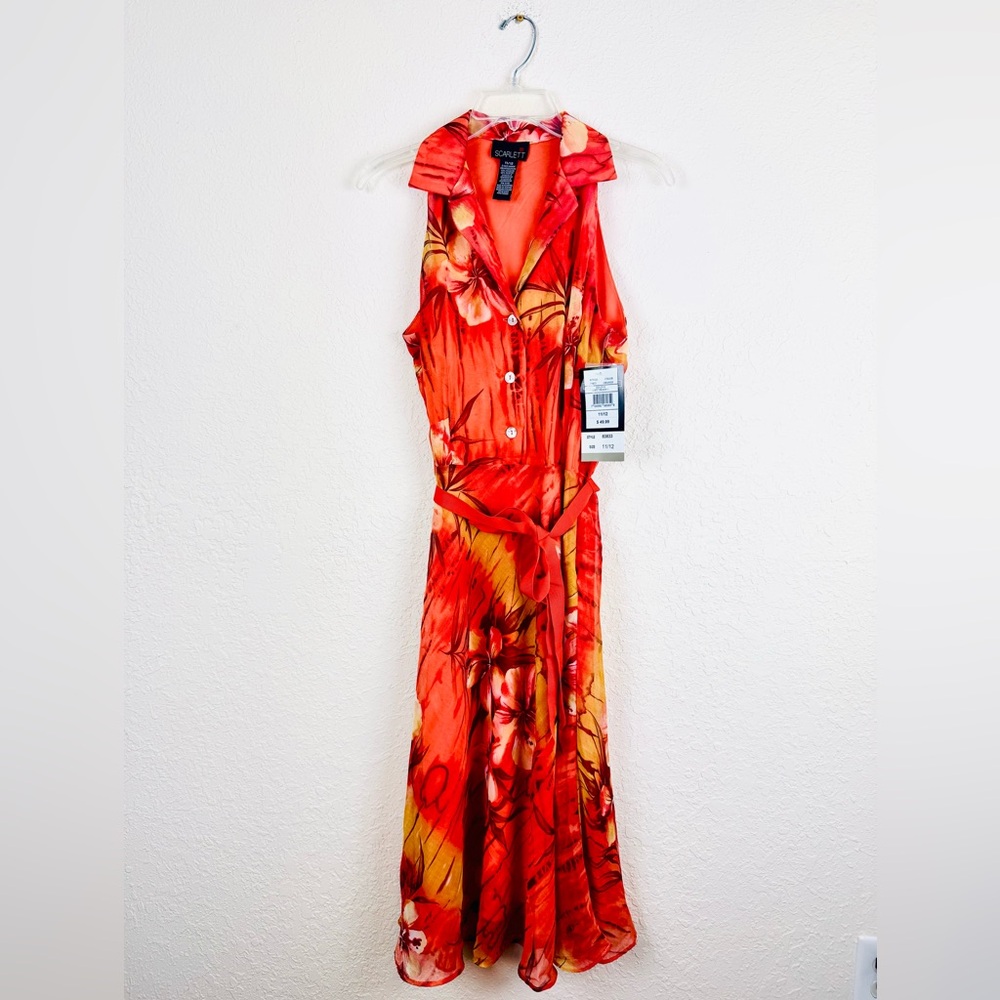 Scarlett Vibrant Red Floral Midi Dress Womens Size 11 / 12